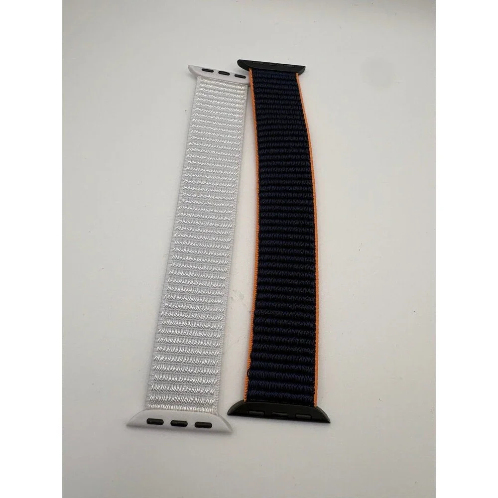 Apple Watch Loop Band Set - White & Navy/Orange Woven Nylon
